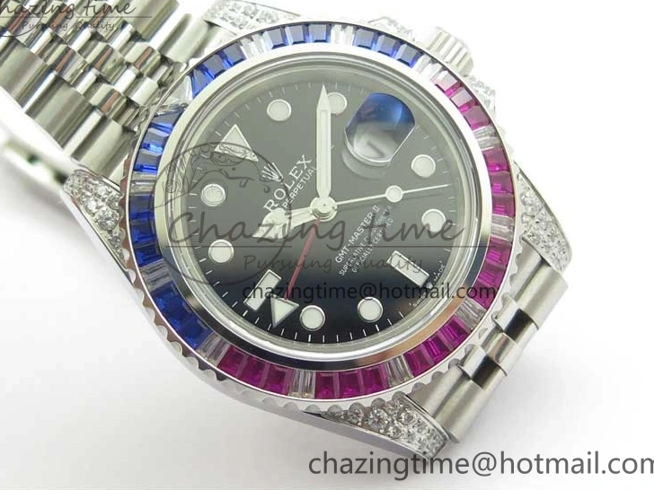 Jubilee Bezel Best II Blue Diamonds GMF Red SA3285 CHS Steel 904L Black On Dial V3 GMT-Master Bracelet Edition 0401